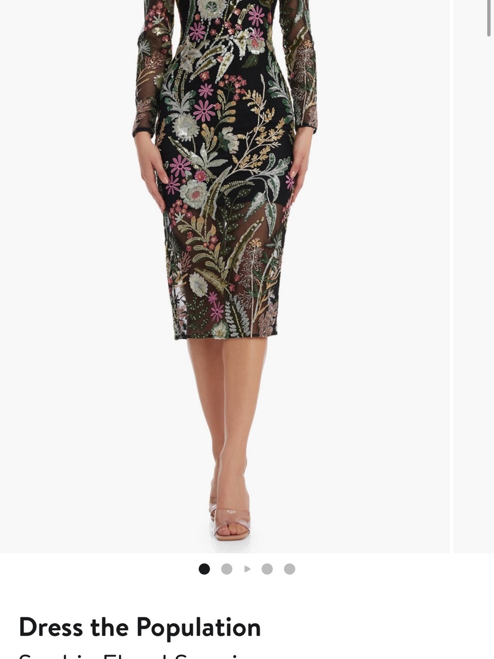 Dress the Population Black Floral Sequin Pencil Skirt